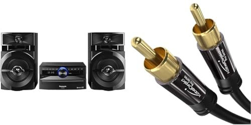 Panasonic SC-UX100E-K Black 300W Mini Hi-Fi System with Bluetooth, USB, CD Player, FM Radio & KabelDirekt – 1m – RCA/phono subwoofer lead cable, 1 to 1 RCA/phono, audio/digital/video