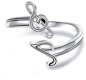 DAYLINLOVE Musiknoten Ring 925er Sterling Silber Musiknote Verstellbare Offene Daumenringe Hip Hop Musik Schmuck Jahrestag Valentinstag Geschenke für Musikliebhaber