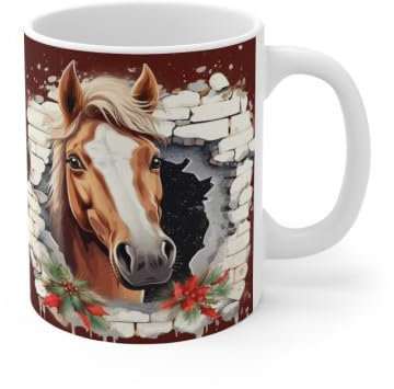 Mug Tasse à café Cheval dans un mur de brique idée cadeau fun travail bureau pour adulte et enfant