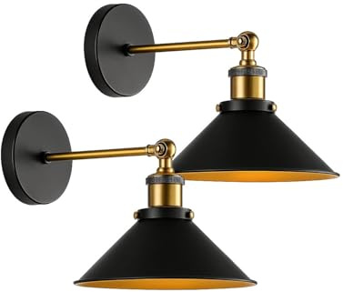 LEDSone Industrial Wall Light, Vintage Black Wall Sconce Adjustable Antique Wall Lighting E27 for Restaurants Galleries Aisle Kitchen Bedroom 2 Pack
