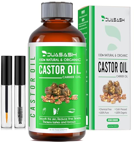 Duasash Rizinusöl Bio Kaltgepresst 250ml, Organic Castor Oil for Hair Growth Natürlich Rizinus Öl für Körper, Haare, Nägel, Wimpern, Augenbrauen, Bio Rizinusöl Haare