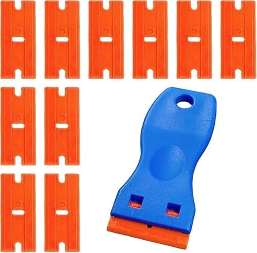 Plastic Scraper Tool with 10 Plastic Razor Blades, Non-Scratch Scraper for Cleaning Labels and Decals from Glass, Windshields, Plastic Razor Scraper