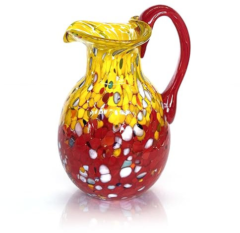 MAZZEGA ART & DESIGN - Caraffa SPECIAL EDITION in Vetro Soffiato e Lavorata a Mano, realizzata nell’isola di Murano - I Colori di Murano - Modello VERONESE Made in Italy (1, GIALLO-ROSSO)