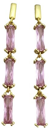 Orecchini donna pendenti lunghi con catenella in argento 925 placcati oro giallo 18K carati con pietre rose