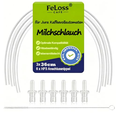 Milchschlauch 3x (36cm) & Anschlussnippel 6x für Jura Kaffeevollautomaten - Kompatibel mit Jura Impressa, Giga Serie & Milchsystemen (Ersatz für 72249, 63634)