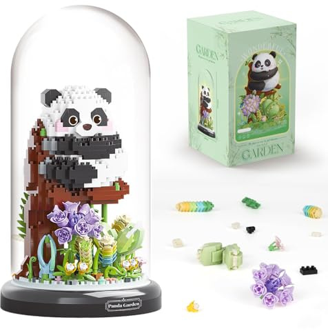 highdar Panda Blumenstrauß Baustein Set, 1083 Klemmbausteine DIY Tiere Blumen Bauset Blumen Pflanzen mit Sockel und Staubschutzhülle, Geschenke für Erwachsene und Jugendliche