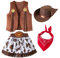 Lito Angels Vestito Costume Set da Cowgirl con Bandana Rossa, Gilet e Cappello per Bambina Taglia 5-6 anni, Marrone