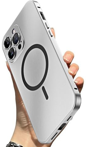 Wryhaul Magnetic Metal Snap-On for iPhone Case Style Meets Security, Magnetic Charging Anti-Collision Matte Protective Case 16/15/14, Geupday Magnetic Phone Case (Silver, 16 Pro)