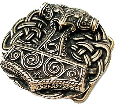 Pera Peris Gürtelschnalle Für Gürtel - Thorshammer aus Schonen - Wikinger - Thor - Odin - Hammer Buckle mit Knoten (Farbe: Messing oder Farbe: Silber) (messing)