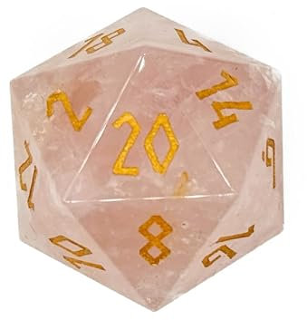 Norse Foundry Rosenquarz Boulder® 30 mm D20 Würfel - handgeschnitzter rosa Rosenquarz mit Goldgravur, Sammel-RPG-Stanzform für Dungeons & Dragons, Tischspiele