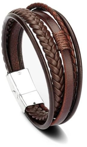SSyang Lederarmband Herren, Geflochtenes Lederarmband, Braun, Handmade, für Männer, Jungs