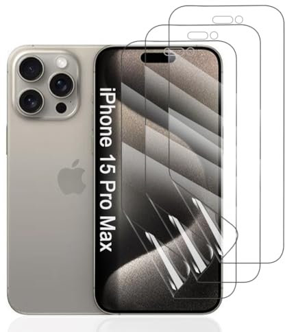 Hhfcryst Pellicola Idrogel Protettiva per iPhone 15 Pro Max, 3 Pezzi HD Trasparente Morbido TPU Protezioni per Lo Schermo(Non Vetro Temperato)