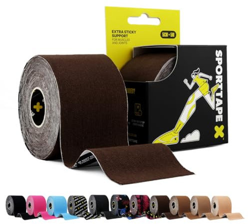 SPORTTAPE Kinesiologie Tape - 5 cm x 5 m - Hautfarben Dunkelbraun Rolle | Elastisch & wasserfest kinesiotapes, Tape sport, Baumwolle, Starke Haftung, Latexfrei für Muskel- & Gelenk-Support