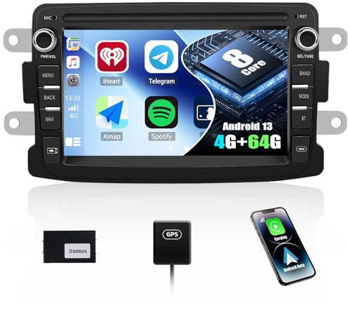 4G+64GB Android 13 CAMECHO Autoradio HiFi für Renault Dacia Logon/Duster/Logon/Duster mit Navi Carplay Android Auto Wireless, Double Din mit 7-Zoll Bildschirm mit RDS/FM MirrorLink Bluetooth DSP