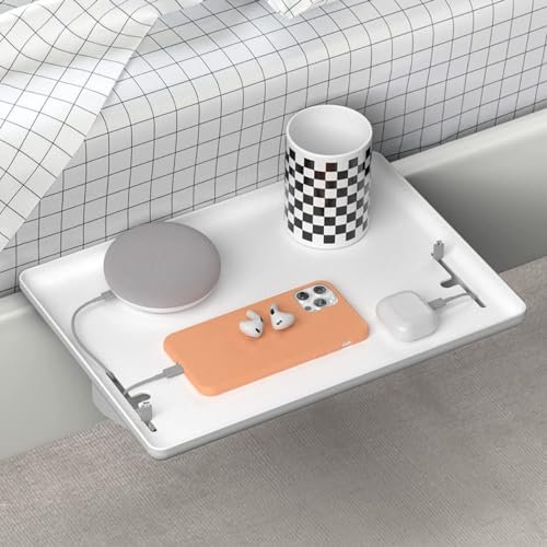 Strixorn Tablette Lit Mezzanine, Table de Chevet Suspendue pour Lit, étagère avec Guide-Câble, Table de Nuit Suspendue pour Dortoir Universitaire, Plateau de Lit Flottant, 32 x 23,3 cm