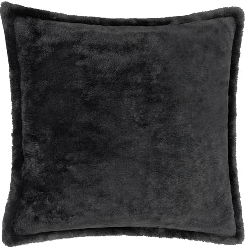 furn. Kallu Faux Fur Cushion Cover – Soft Fluffy Decorative Cushion with Oxford Edge (Black - 45x45cm)
