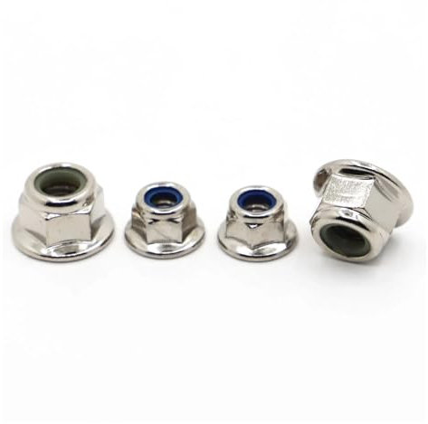 Tuercas autoblocantes con brida hexagonal y rosca métrica de nailon, de acero al carbono chapado, 10 unidades(M4 10pcs)