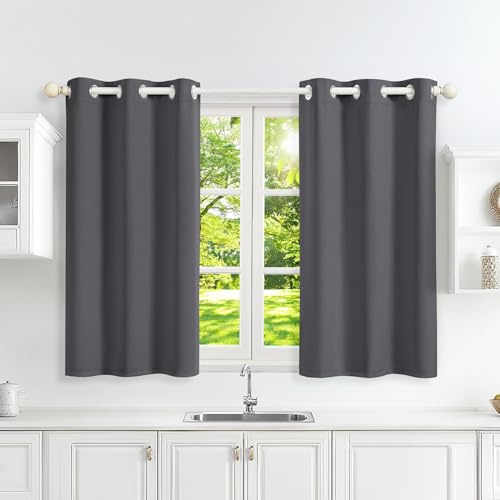 Runyéla Verdunklungsvorhänge mit Ösen Gardinen, Thermovorhang Hitzeschutz | 2er Set, H120xB90 Dunkelgrau Vorhang Blickdicht, UV-Schutz Sichtschutz Schalldämmung Blackout für Schlafzimmer Wohnzimmer
