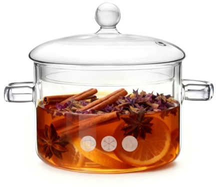 Glass Pots for Cooking on Stove, 1.9L/67oz Glass Cooking Pot with Lid, Heat-Resistant Simmer Pot for Stove Potpourri, Saucepan Pot FIts for Cooking, Soup, Tea, Milk.