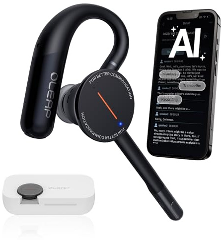 Archer AI Voice Recorder Hörmuschel, Kabelloses Einohr-Bluetooth-Headset, Meeting-Assistent mit Transkription, AI-Rauschunterdrückung 50dB, KI-Transkribieren & Zusammenfassen mit App für Büro/Meeting