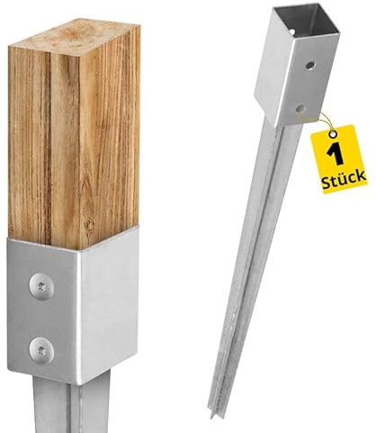 Pfostenträger 45x45 Pfostenanker Einschlagbodenhülsen Erdanker Bodenanker | Stützenfuß - Erdspieß - Einschlaghülse - Bodenhülse - Erdanker Bodenanker für Holzpfosten Zaunpfosten Carport Schaukel
