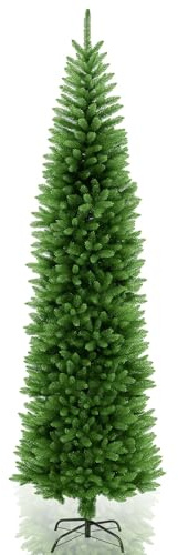 Wadan 7ft Green Pencil Slim Artificial Christmas Tree – Realistic PVC Pine Xmas Tree with 620 Tips Solid Metal Stand, Easy Assembly, Indoor & Outdoor Holiday Decoration