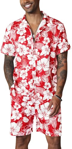 PRIVIMIX Hawaii Hemd Herren Sommer Outfits 2 Teilige Männer Hawaiihemd und Shorts Set Strand Fetival Hemden Kurzarm Trainingsanzug M-3XL