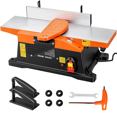 VEVOR Spiral Benchtop Jointer, 6 in, 2 HP 12000 RPM Bench Top Wood Jointer, with 12-Blade Spiral Cutterhead, Up to 1/8 in Depth, Adjustable Fence, 6 x 23 in Cast Aluminum Table, for Woodworking DIY