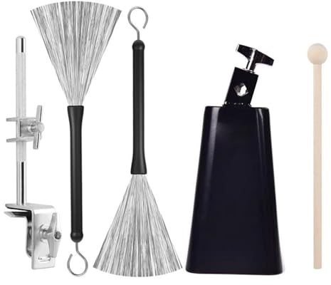 Professionelles Schlagzeug-Übungs-Kuhglocken-Set mit 15,2 cm Glocken, Klemmbürsten, Stick für Unterhaltung, Schlagzeugbürsten-Set