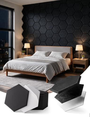 Kuchoow Schallschutzplatten Hexagon Selbstklebend Schalldämmung | Schallabsorber mit MLV-Schalldämmschicht für Wand, Tür, Decke, Schalldämmung für Gaming, Zimmer, 12 Stück, 30x26x1cm, Schwarz