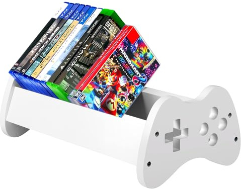 Alytree Video Game Storage up to 24 Games, Universal Game Holder Rack for PS3 PS4 PS5 Xbox Series Switch Games DVD & Blu-Ray Disks, White