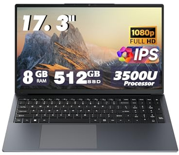 MTWZMM 17.3 Inch Business Laptop DDR4 8GB SSD 512GB with AMD 3500U(Up to 3.7GHz) WiFi,USB 3.0, Webcam, HDMI, Ultral Light Backlit Keyboard Laptop Computer for Video Editing, Students and Business