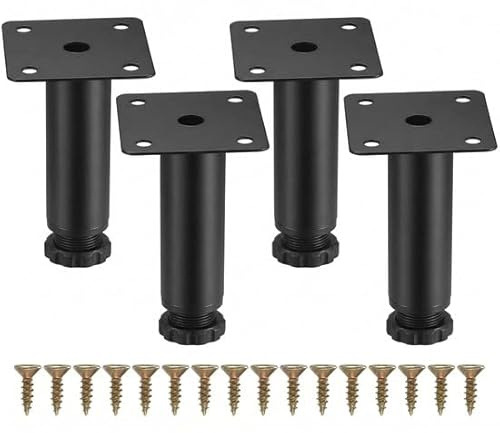 JustValue Möbelbeine Set 4-teilig – 8 cm – Verstellbar – Metall – Schwarz