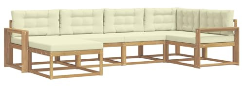 vidaXL Outdoor-Sofagarnitur mit Kissen 5 pcs Weiß und Creme Polyester, Patio-Sofa, Moderne Outdoor-Sitzgruppe, langlebige Gartenmöbel, wetterfest für die Lounge im Garten