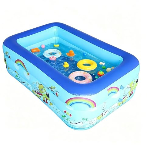 Piscina Gonfiabile Bambini, 210x135x56cm Piscina Rettangolare, 2026 Piscine Fuori Terras in PVC Spesso, Robusta per Famiglie E Animali Domestici, Feste Estive Acqua in Giardino E Prato