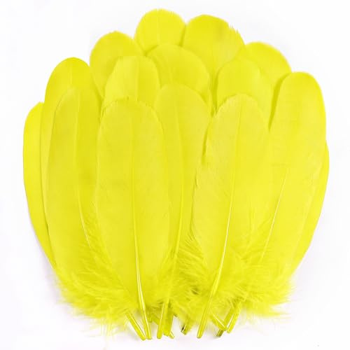 Holmgrem Gelb Federn zum Basteln für Flügel Maske Deko, 200 Stück 12-15cm | Bastelfedern für DIY-Projekte, Kopfschmuck, Zuhause, Hochzeitspartys, Weihnachts-Haushaltsdekoration