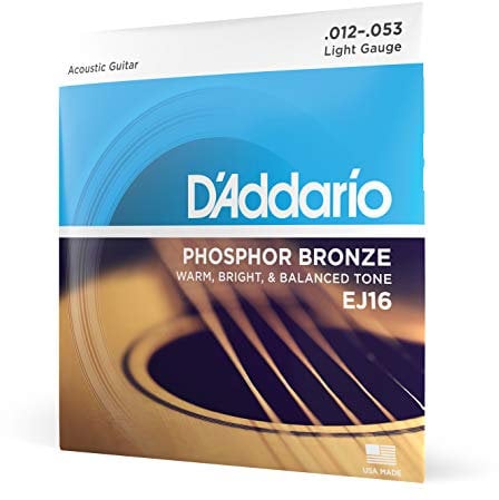 D'Addario Cuerdas Guitarra Acustica - Cuerdas de Guitarra - Cuerdas de Guitarra Acustica - EJ16 - Extra Ligero, 12-53 - 1-Paquete, 1-Pack, Light, 12-53