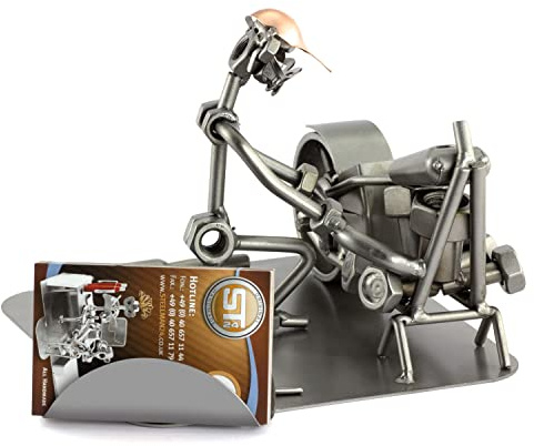 Steelman24 Schraubenmännchen Motorradmechaniker mit Kartenhalter | Made in Germany,Handarbeit,Geschenkidee,Stahlfigur,Metallfigur,Metallmännchen