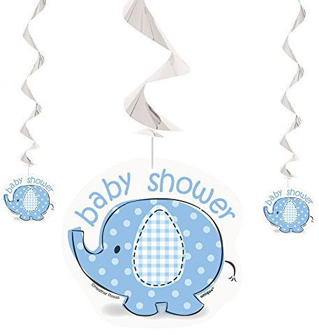 Unique Party 41712 - Hanging Blue Elephant Baby Shower Decorations, Pack of 3