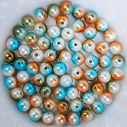 Bastelperlen bunt schimmernd 100 Stück, 8mm, blau, orange, weiß - kuststoff Regenbogen Wachsperlen glänzend Drahtsterne Perlenkette basteln DIY Perlen Acryl Set groß Armband Schmuck