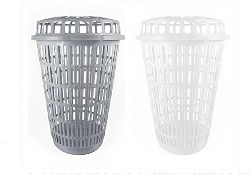 RSW Circular Plastic Reusable Laundry Linen Basket Bin Storage Hamper with Lid (Silver)