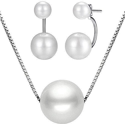 Kim Johanson Damen Perlen Schmuckset Glory aus 925 Sterling Silber Halskette & Ohrringe inkl. Schmuckbeutel