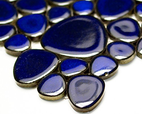 Mosaik Kiesel uni kobaltblau glänzend Keramik Drops Pebbles Fliesenspiegel, Mosaikstein Format: d=5 mm, Bogengröße: 280x280 mm, 1 Bogen/Matte