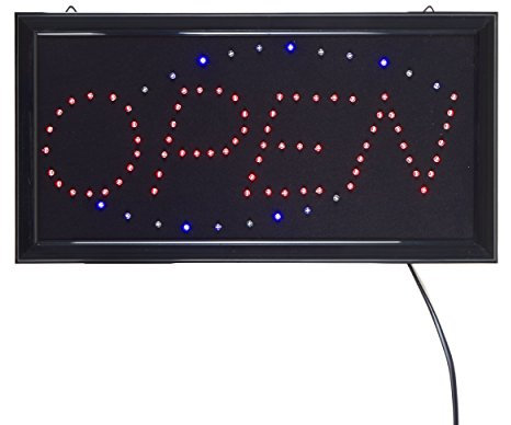 Panneau enseigne lumineuse à LED – La publicité, annonce animée, stopper OPEN - Rot / Blau