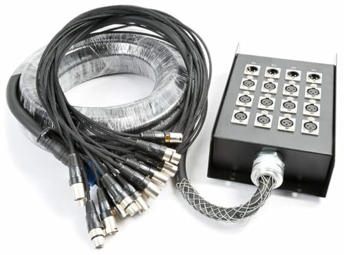 PD Connex CX160 Manguera de escenario 12 entradas 4 salidas XLR 15 m | Caja metálica robusta, 12 entradas y 4 salidas XLR, cable flexible profesional, para directo