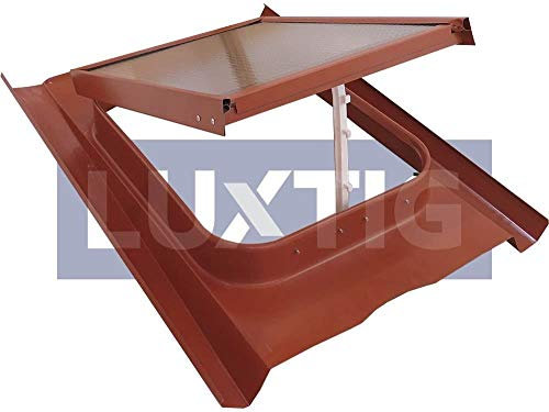 Lucernario Vetro Retinato - Modello 45X60 cm- Telaio in Acciaio - Apertura Vasistas - Luxtig (Coppo Francese, Rosso Mattone)
