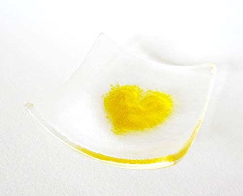 Heart bowl, fused glass, clear and yellow, yellow gift, symbol of love, unusual wedding favour, party favor, trinket bowl, earring bowl