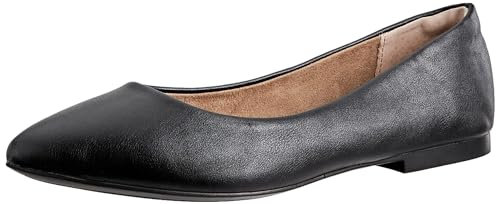Amazon Essentials Women's Pointed-Toe Ballet Flat, Black Faux Leather, 7.5 UK