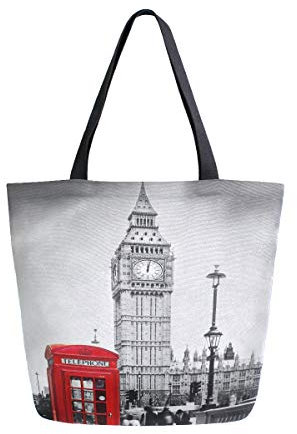 Mnsruu Big Ben London Einkaufstasche für Damen, wiederverwendbar, groß, legerer Handtasche, Schultertasche für Einkaufen, Lebensmittel, Reisen im Freien, Rot