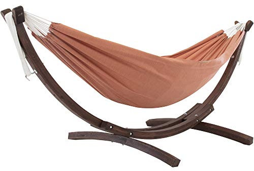 Vivere C8SPSN-CO Doppelhängematte aus Sunbrella® mit stabilem Bogengestell aus Massivkiefernholz - Coral